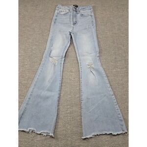 Simple Society Light Wash Distressed Flare Bell Bottom Jeans Women's Size 00 23